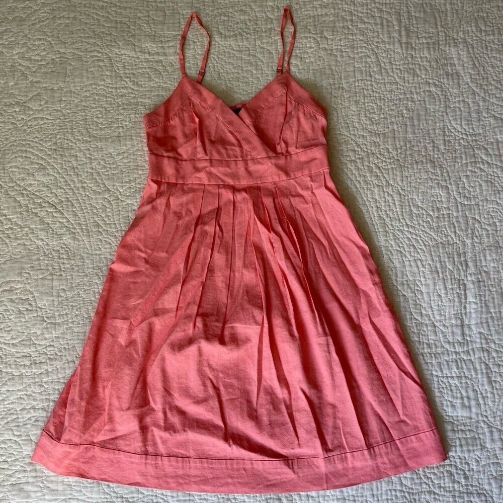Theory Womens Dress Coral Pink Linen Blend Spaghetti Strap Mini Size 0